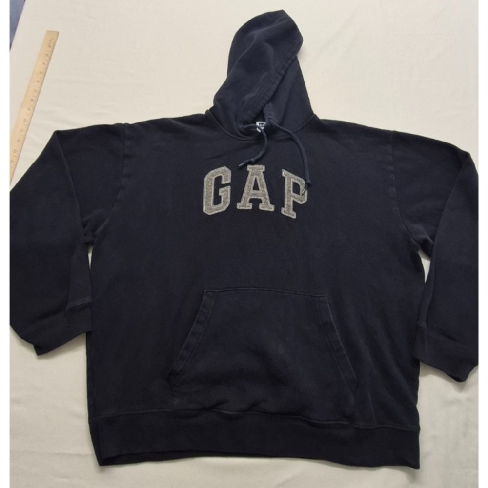 VTG Gap men's navy blue front pocket hoodie sweatshirt Gray logo XL